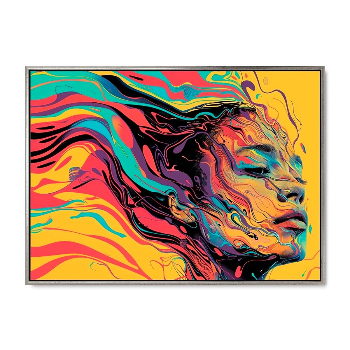 Flowing Face - 60x80 cm. - Sølv ramme