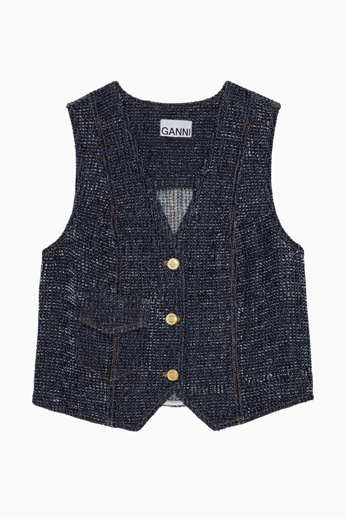 Fluffy Denim Waistcoat J1544 - Rinse - GANNI - Blå M