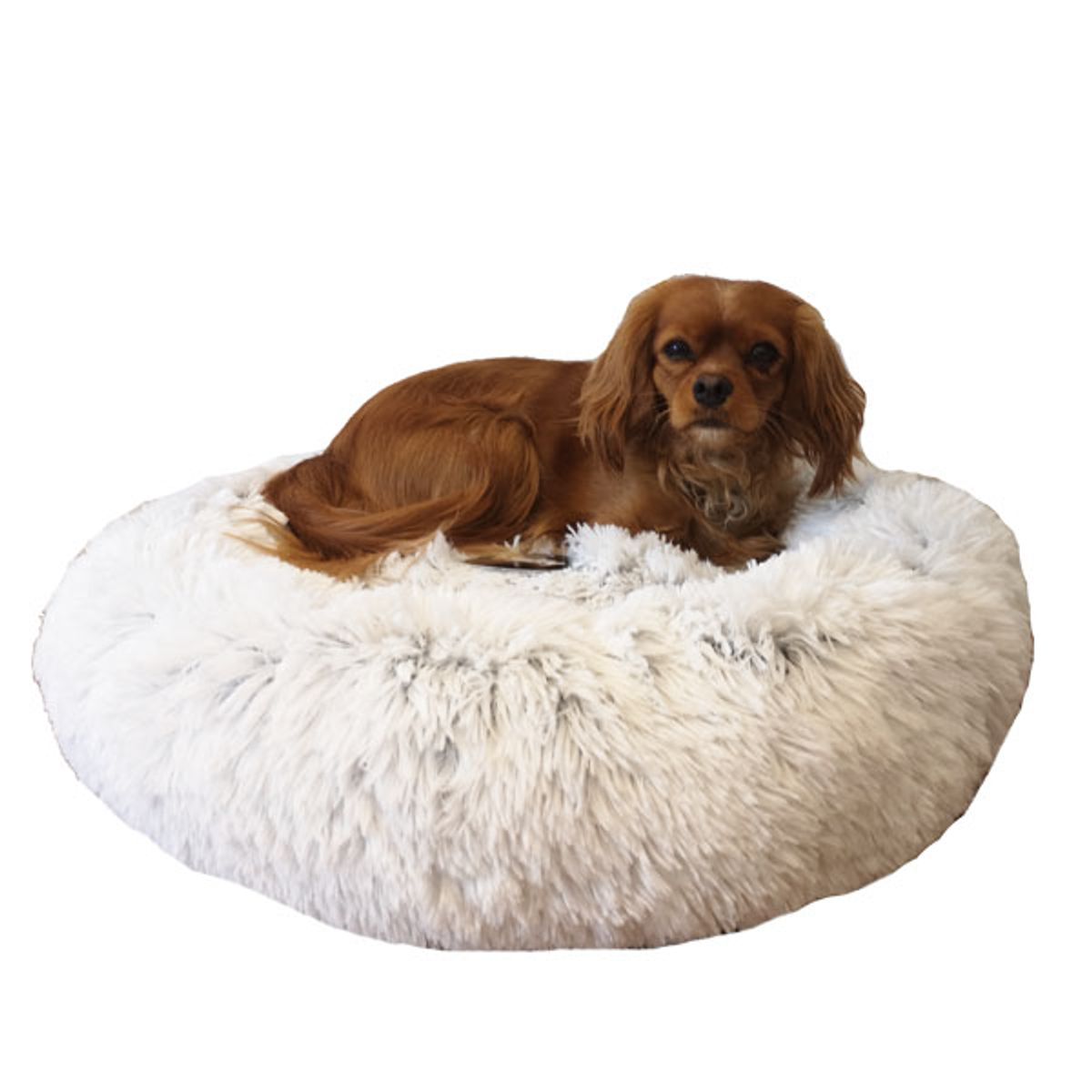 Fluffy hundeseng frossen hvid-M