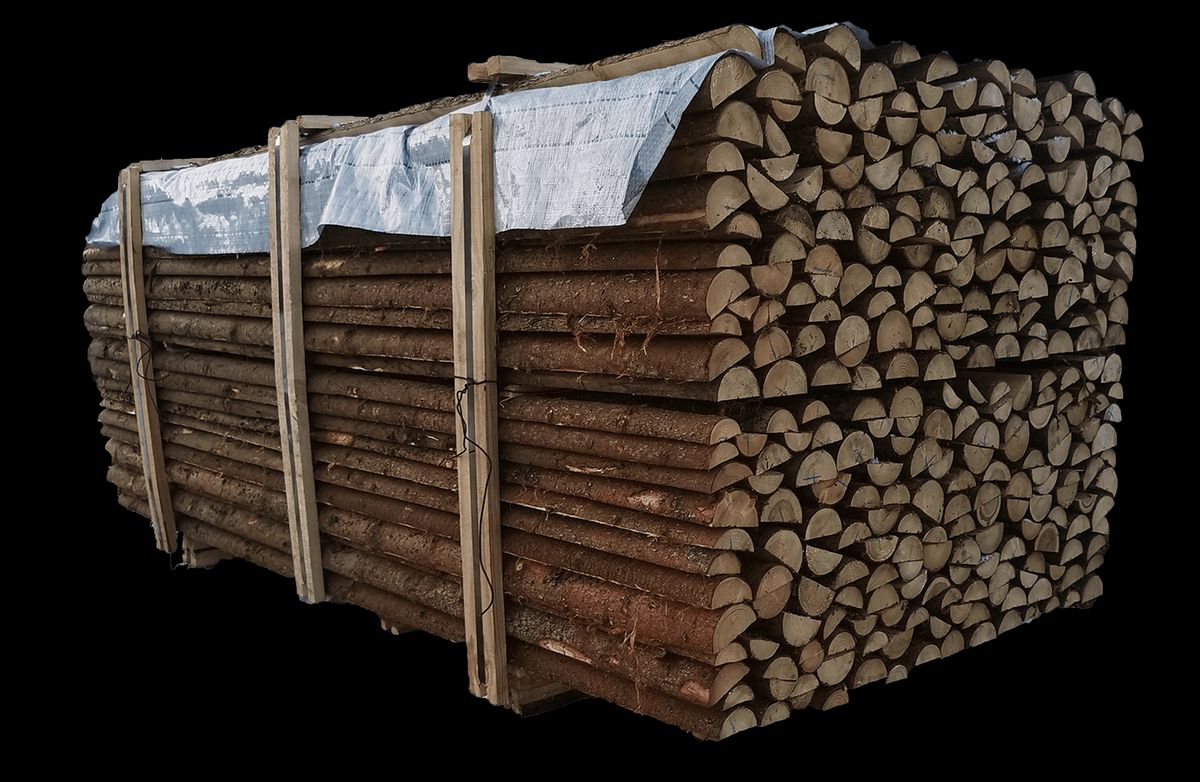 Flækket granrafter med bark - Ø6-9 cm x 220 cm.