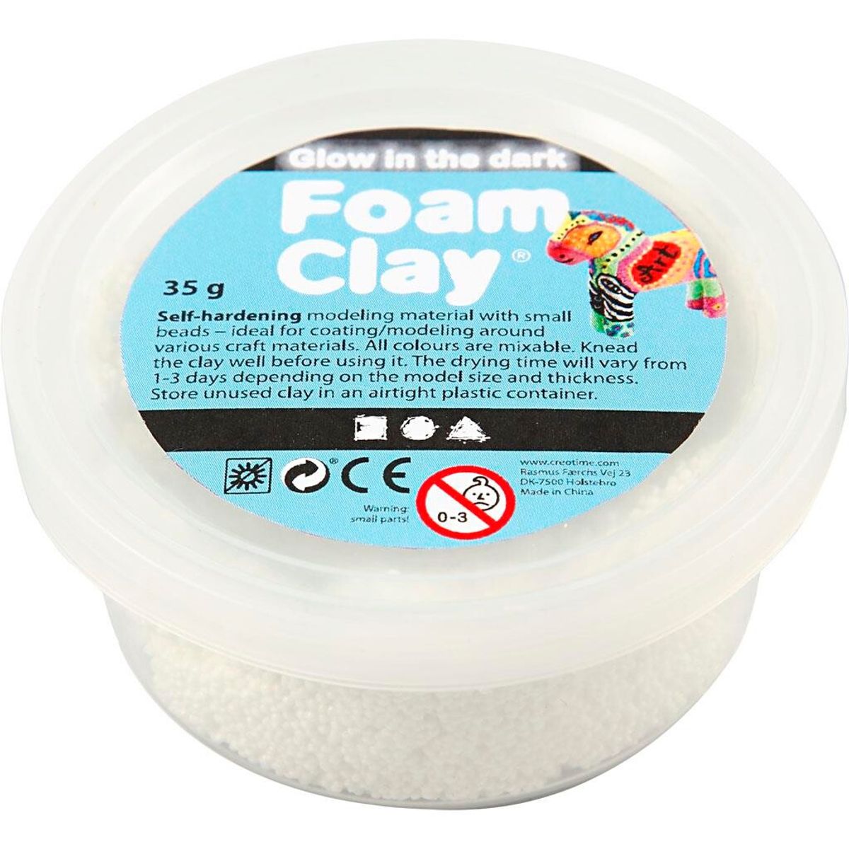 Foam Clay®, glow in the dark - 35 gram, selvlysende Hvid