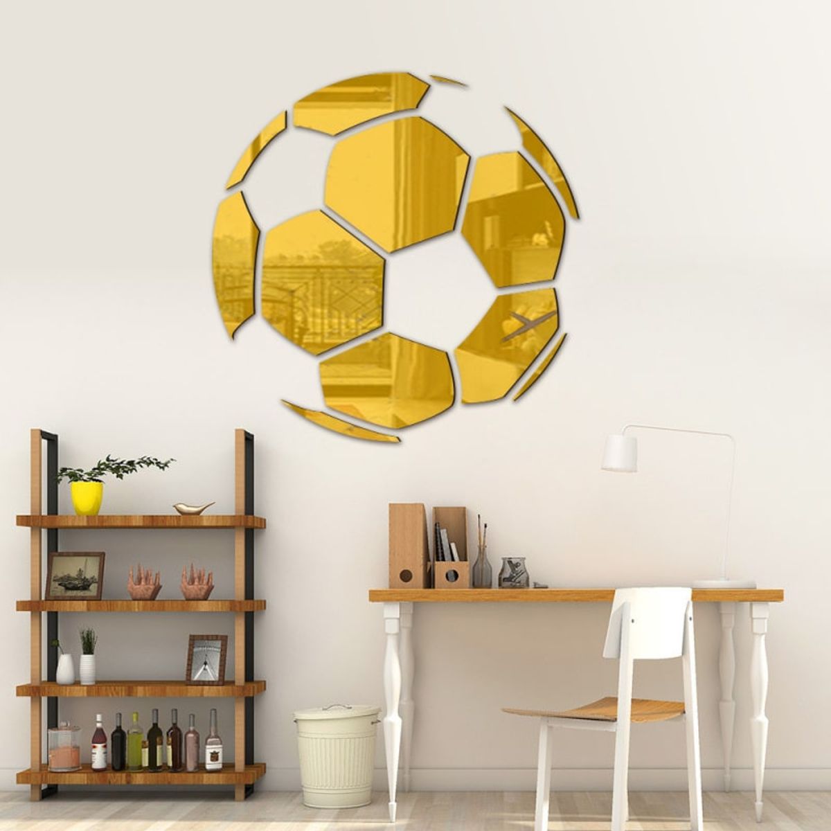 Fodbold spejl. Selvklæbende akryl spejl klistermærker. 3D design. Gold. 15cm.