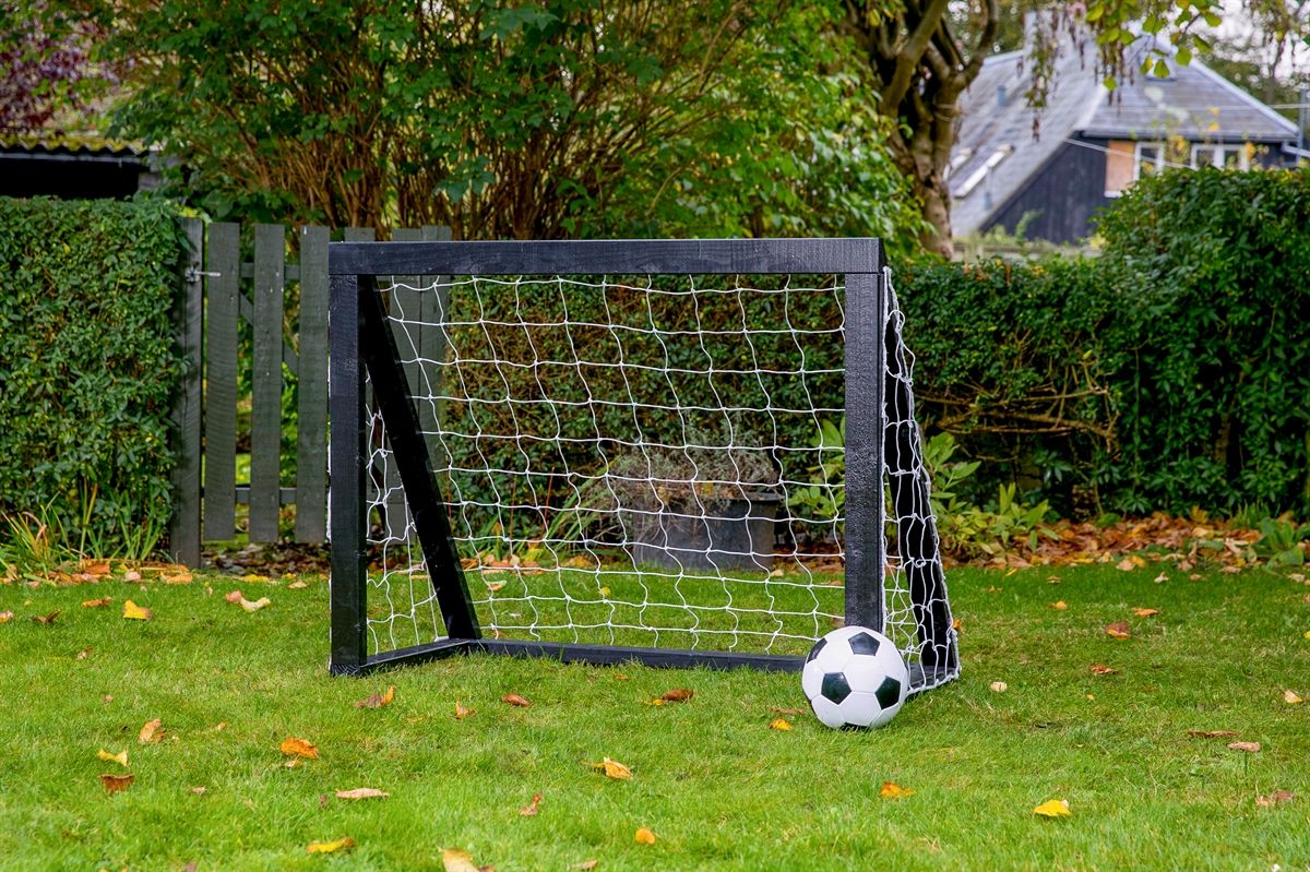 Fodboldmål i TRÆ - 125 cm x 100 cm med net i SORT - KRAFTIG KVALITET - HURTIG LEVERING