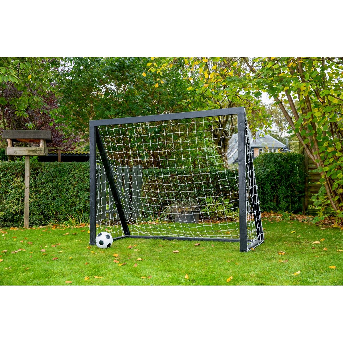 Fodboldmål i TRÆ - FRI FRAGT - 200 cm x 160 cm med net i SORT - KRAFTIG KVALITET - HURTIG LEVERING