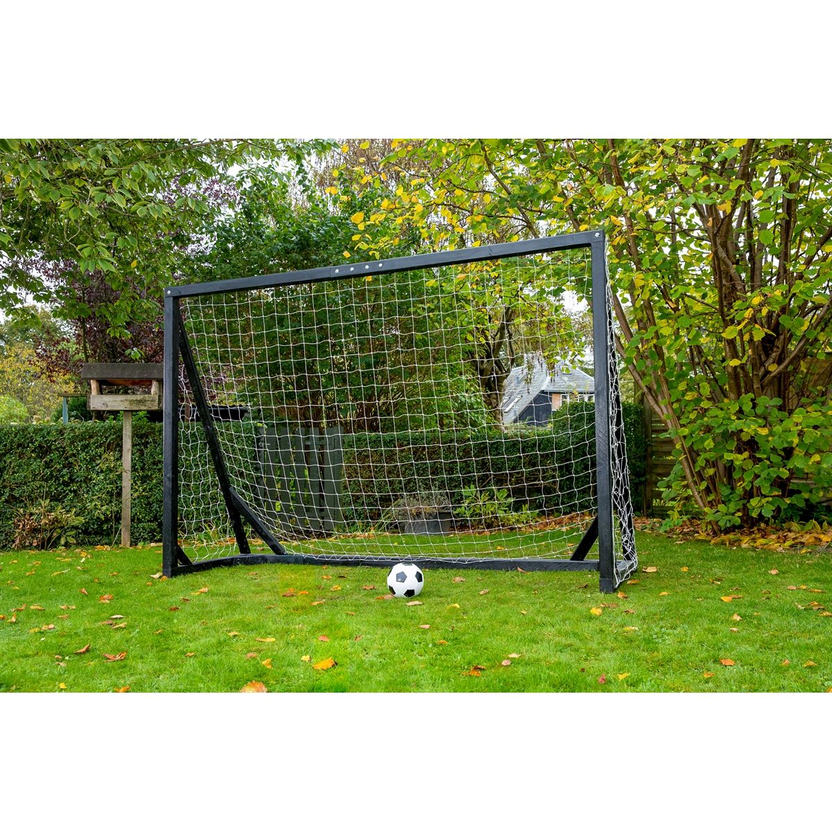 Fodboldmål i TRÆ - FRI FRAGT - 300 cm x 200 cm med net i SORT - KRAFTIG KVALITET - HURTIG LEVERING