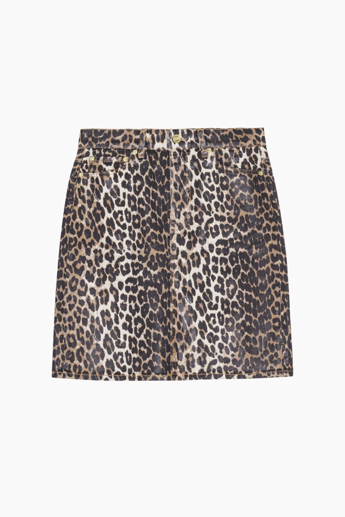 Foil Print Denim Skirt J1607 - Leopard - GANNI - Leopard L