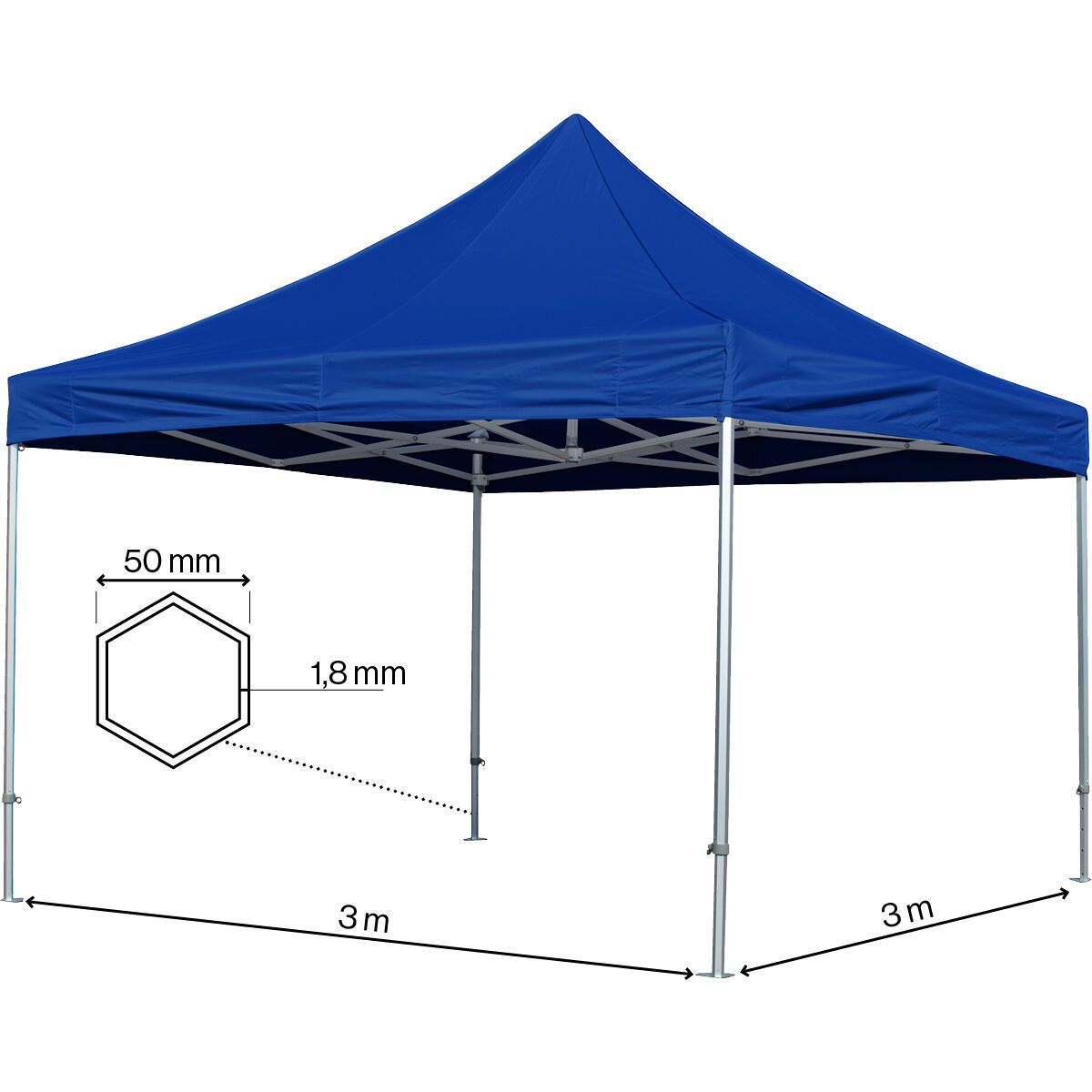 Foldetelt Komplet 3x3m HEXA Heavy Duty - Blå