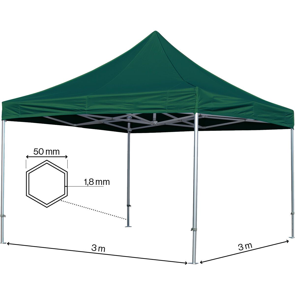 Foldetelt Komplet 3x3m HEXA Heavy Duty - Grøn