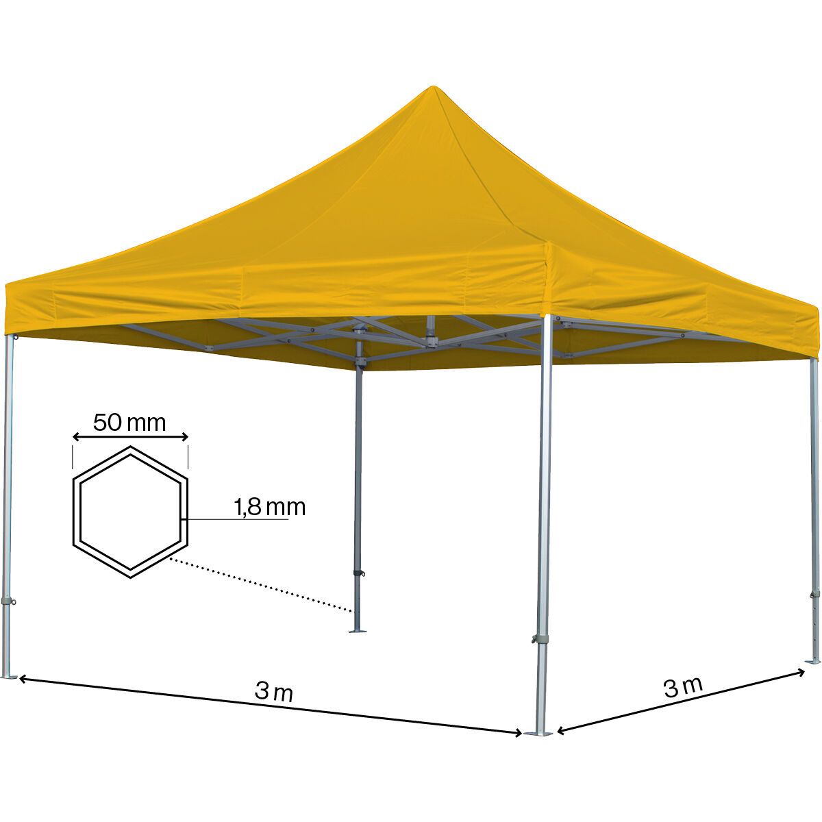 Foldetelt Komplet 3x3m HEXA Heavy Duty - Gul