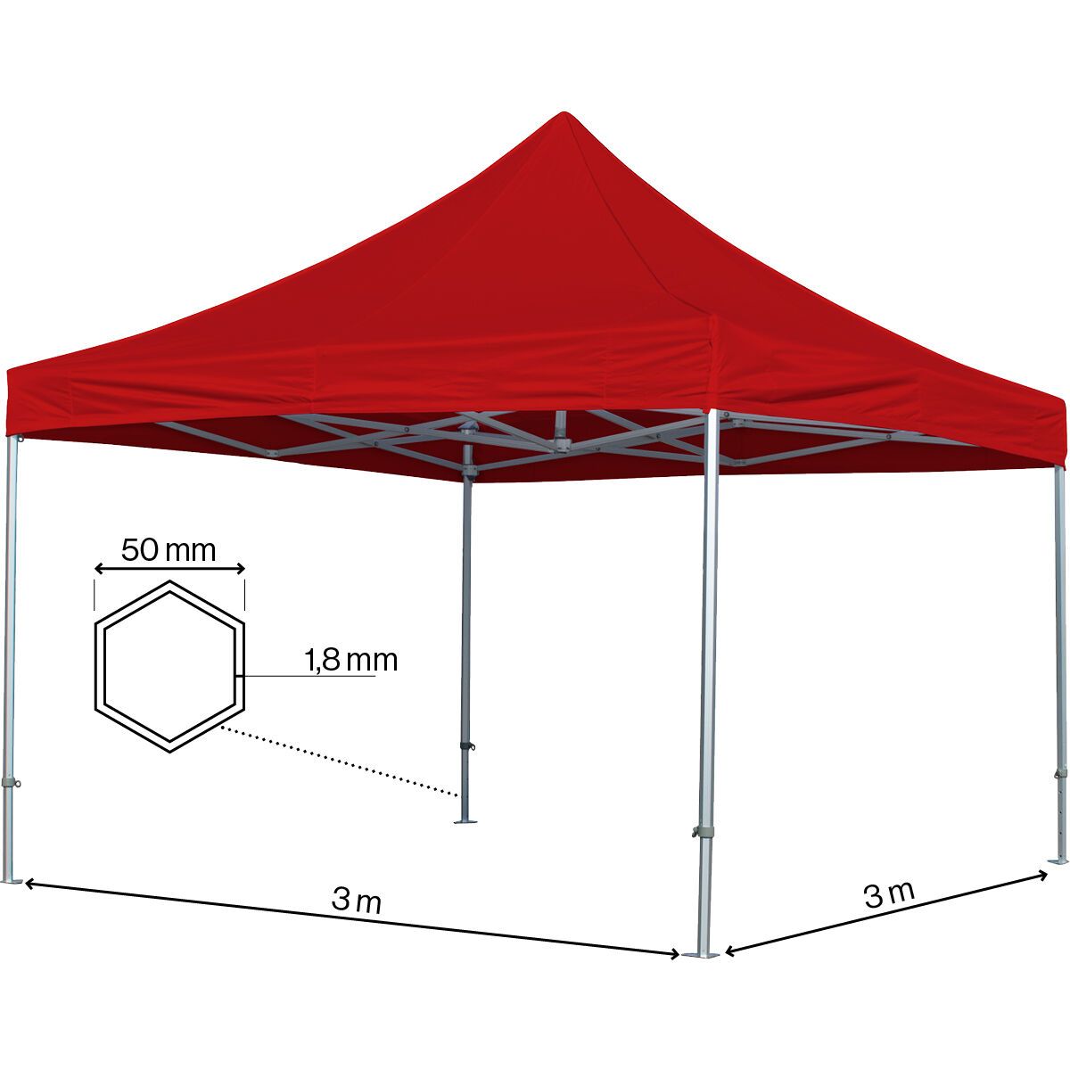 Foldetelt Komplet 3x3m HEXA Heavy Duty - Rød