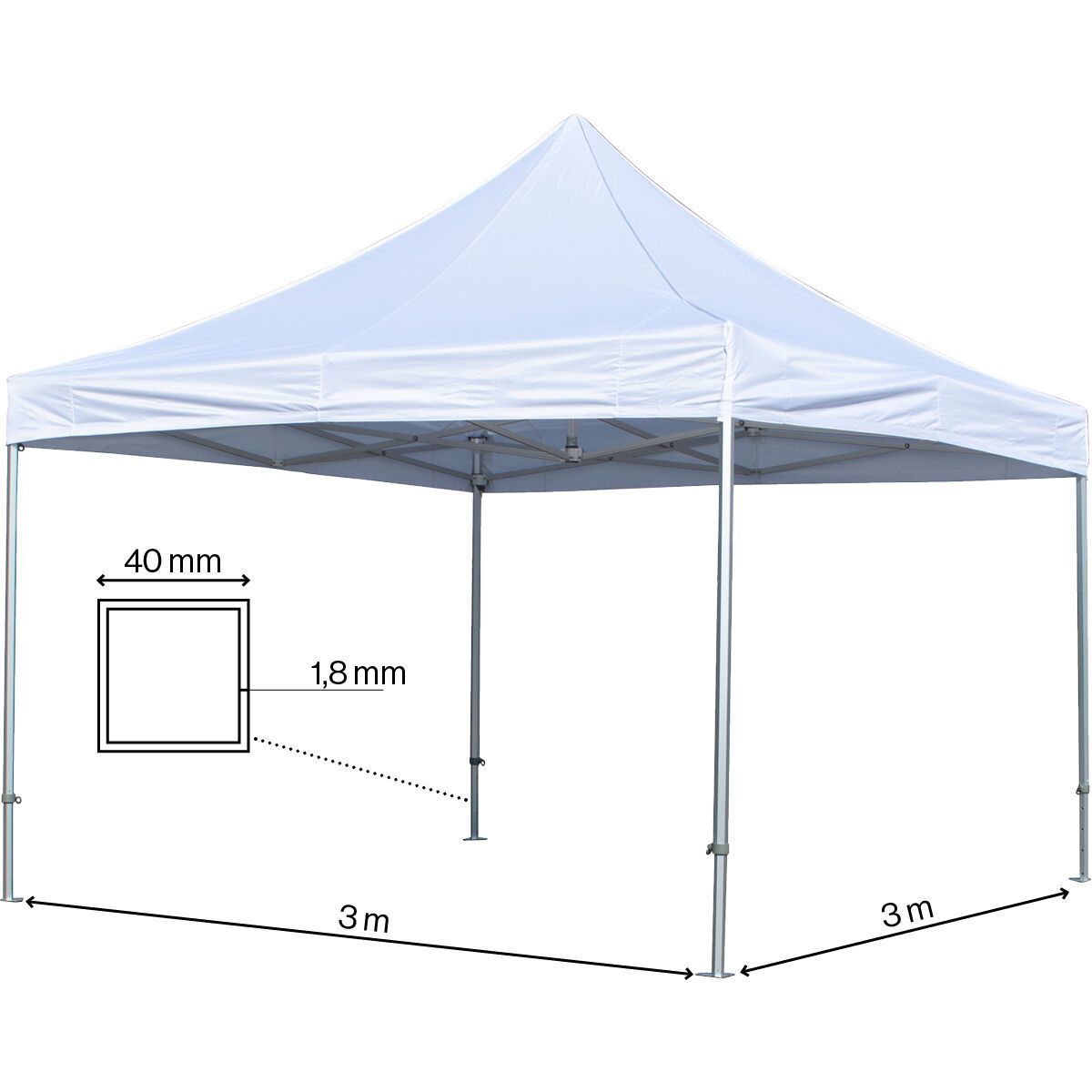 Foldetelt Komplet 3x3m Premium Plus - Hvid