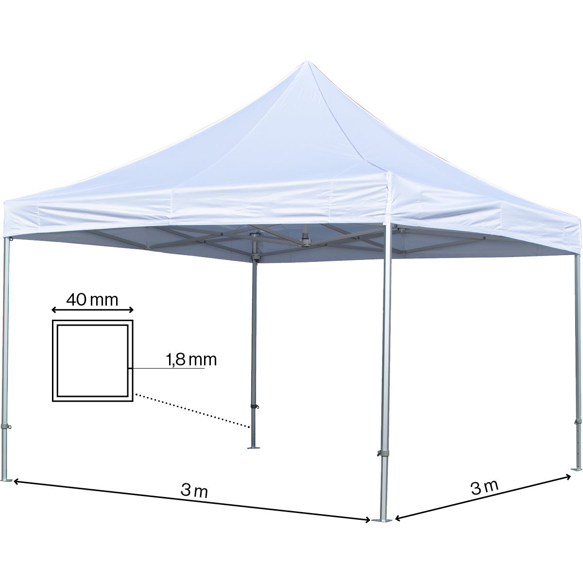 Foldetelt Komplet 3x3m Premium Plus - Hvid