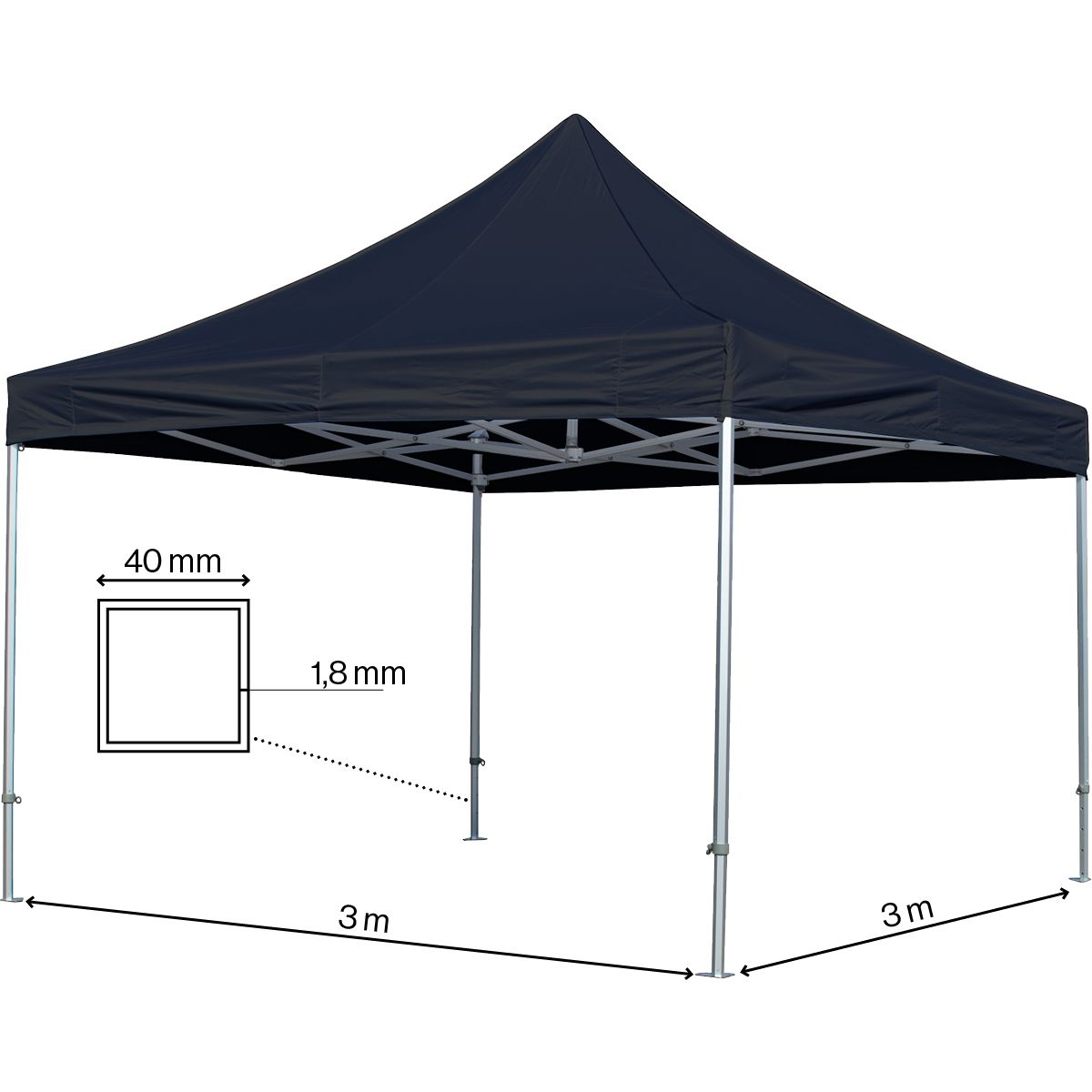 Foldetelt Komplet 3x3m Premium Plus - Sort