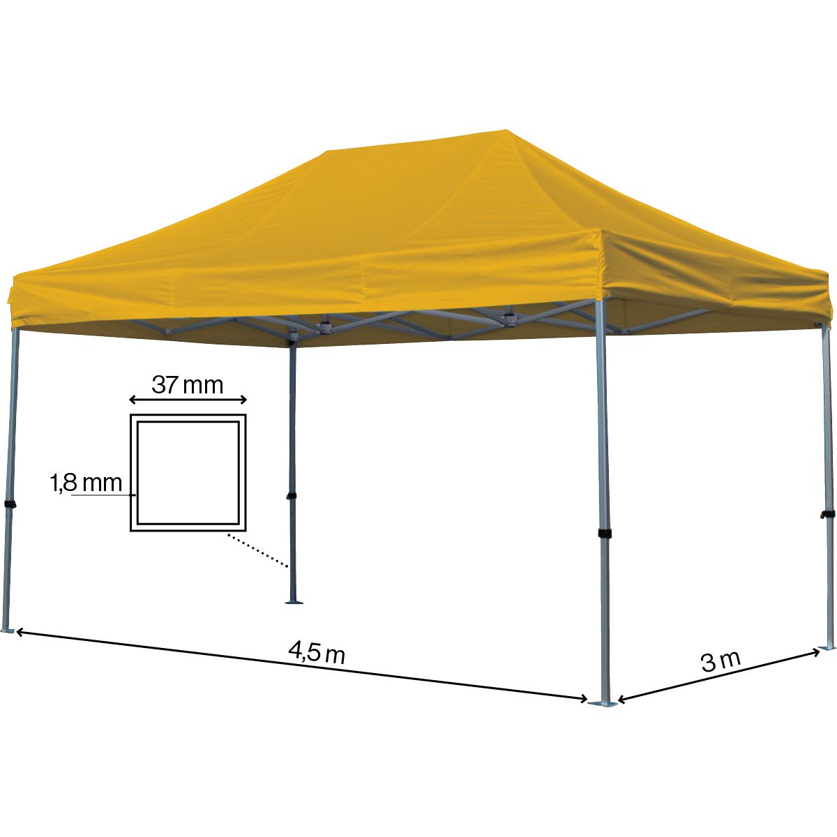 Foldetelt Komplet 3x4,5m Premium - Gul