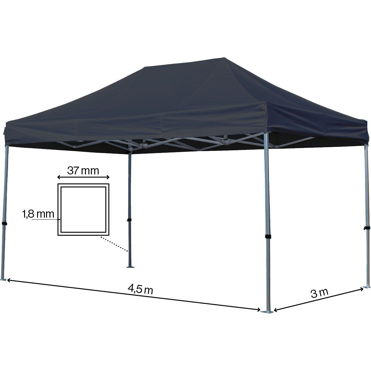 Foldetelt Komplet 3x4,5m Premium - Sort