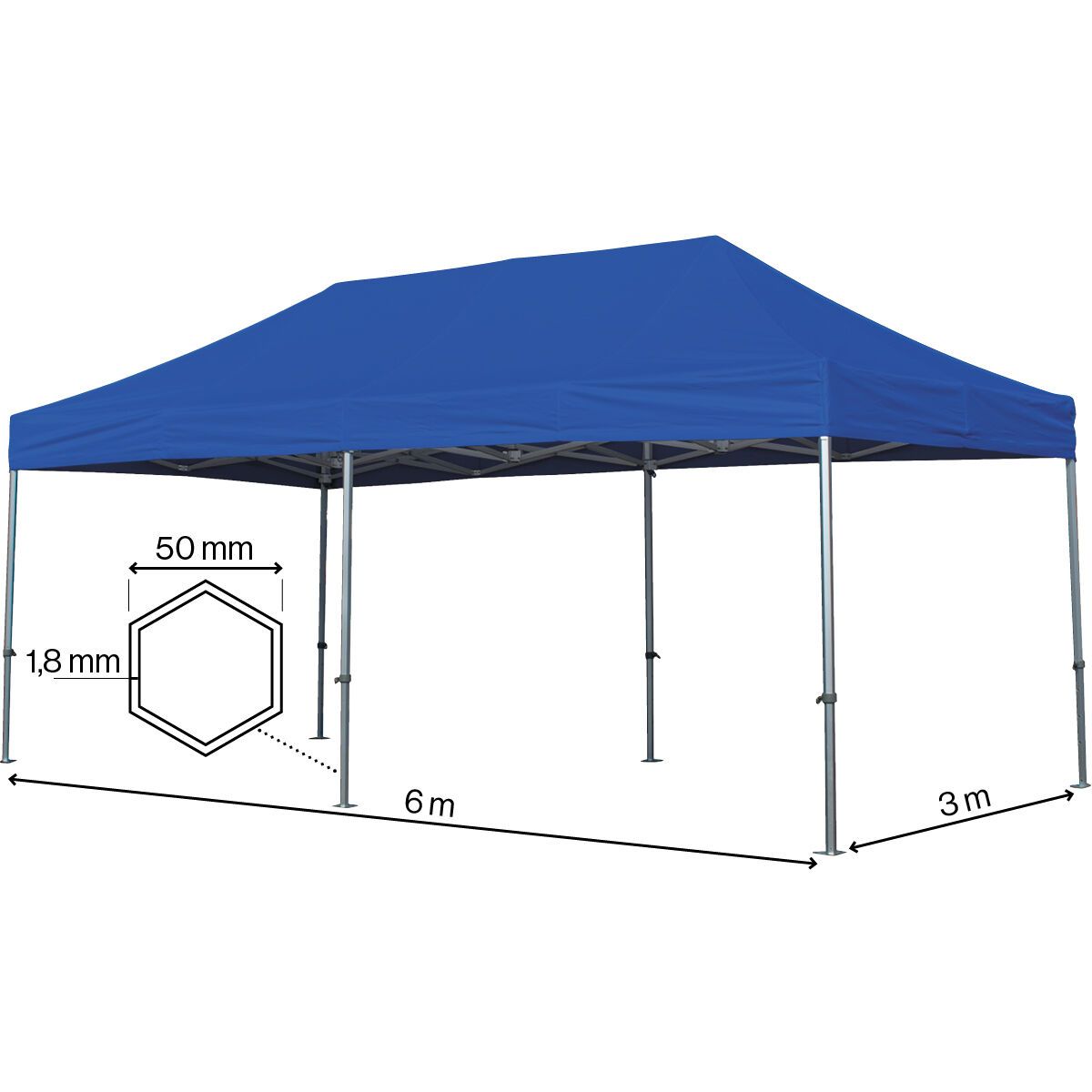 Foldetelt Komplet 3x6m HEXA Heavy Duty - Blå