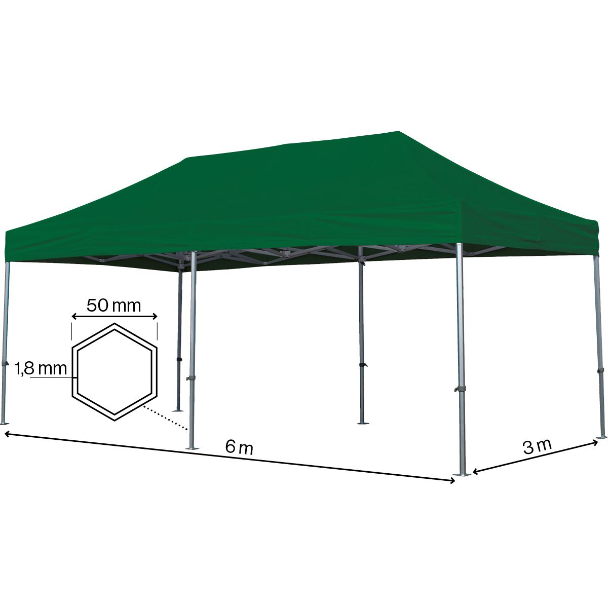 Foldetelt Komplet 3x6m HEXA Heavy Duty - Grøn