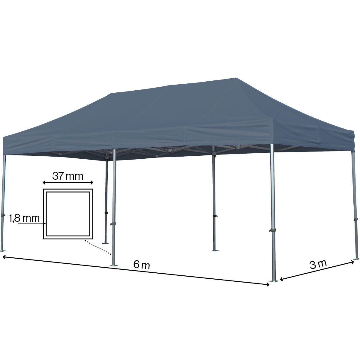 Foldetelt Komplet 3x6m Premium - Grå