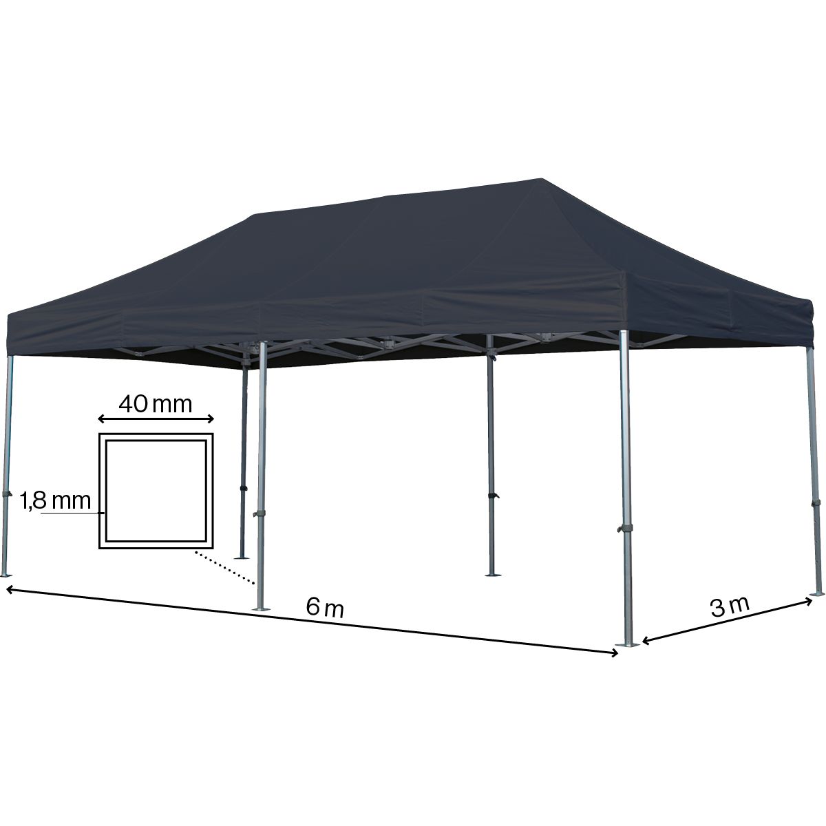 Foldetelt Komplet 3x6m Premium Plus - Sort