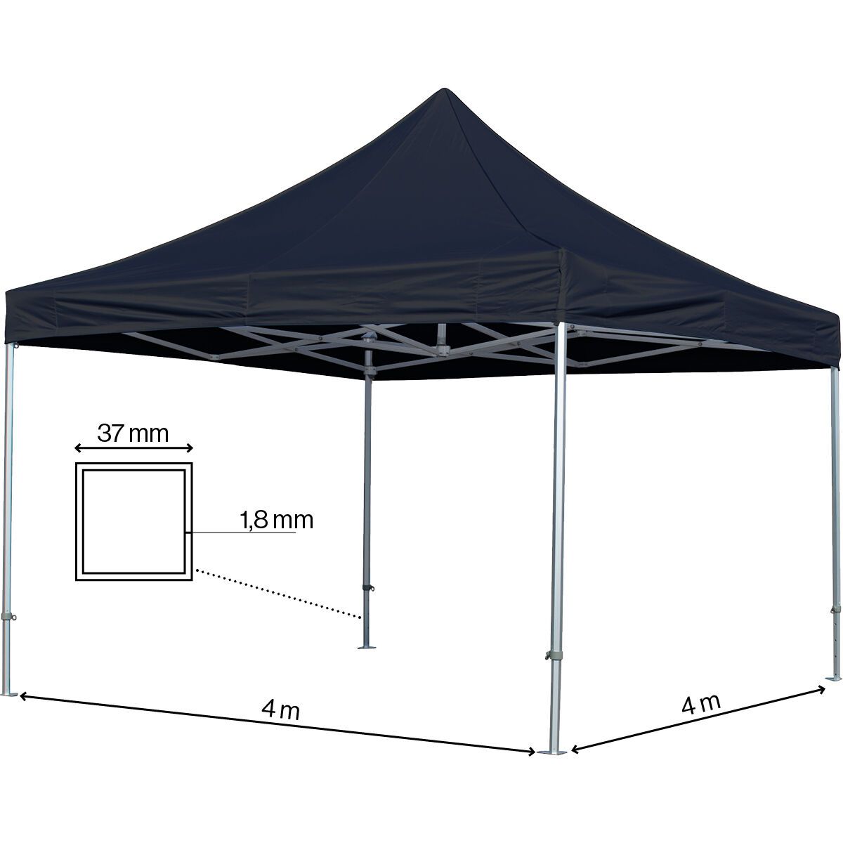 Foldetelt Komplet 4x4m Premium - Sort