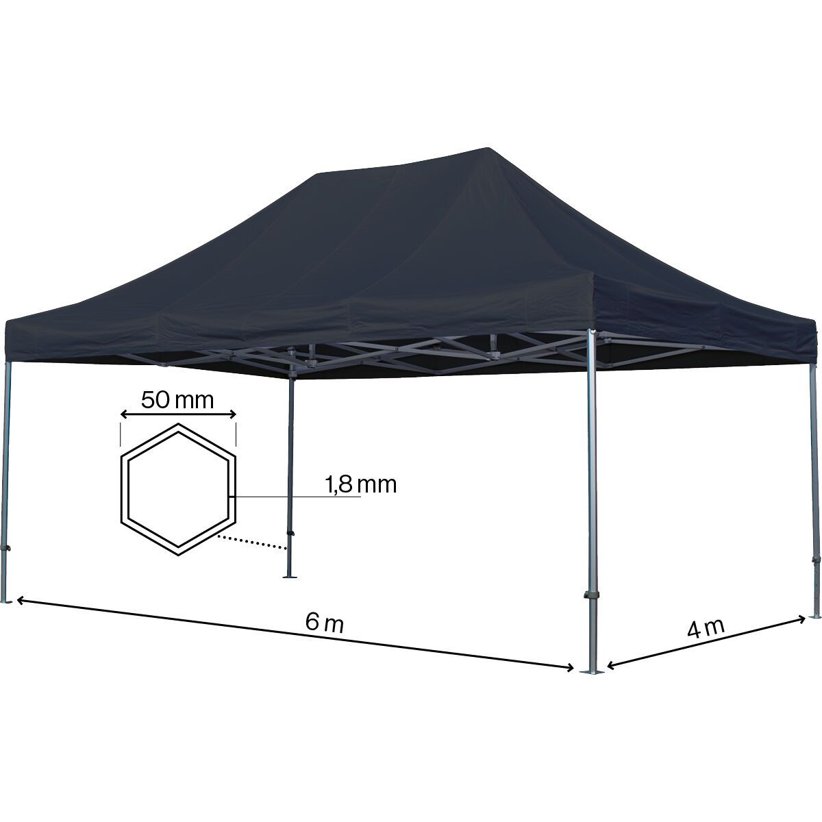 Foldetelt Komplet 4x6m HEXA Heavy Duty - Sort