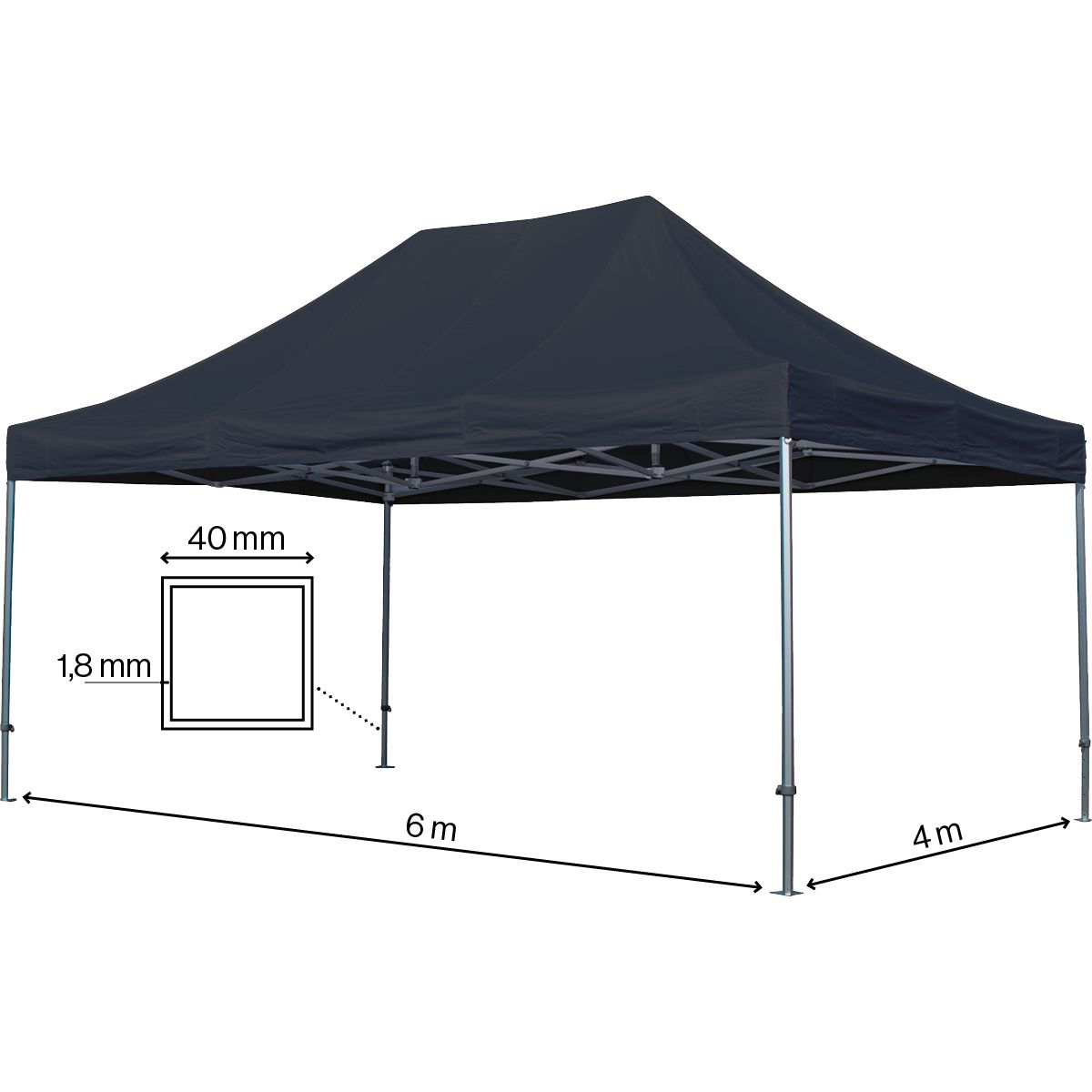 Foldetelt Komplet 4x6m Premium Plus - Sort