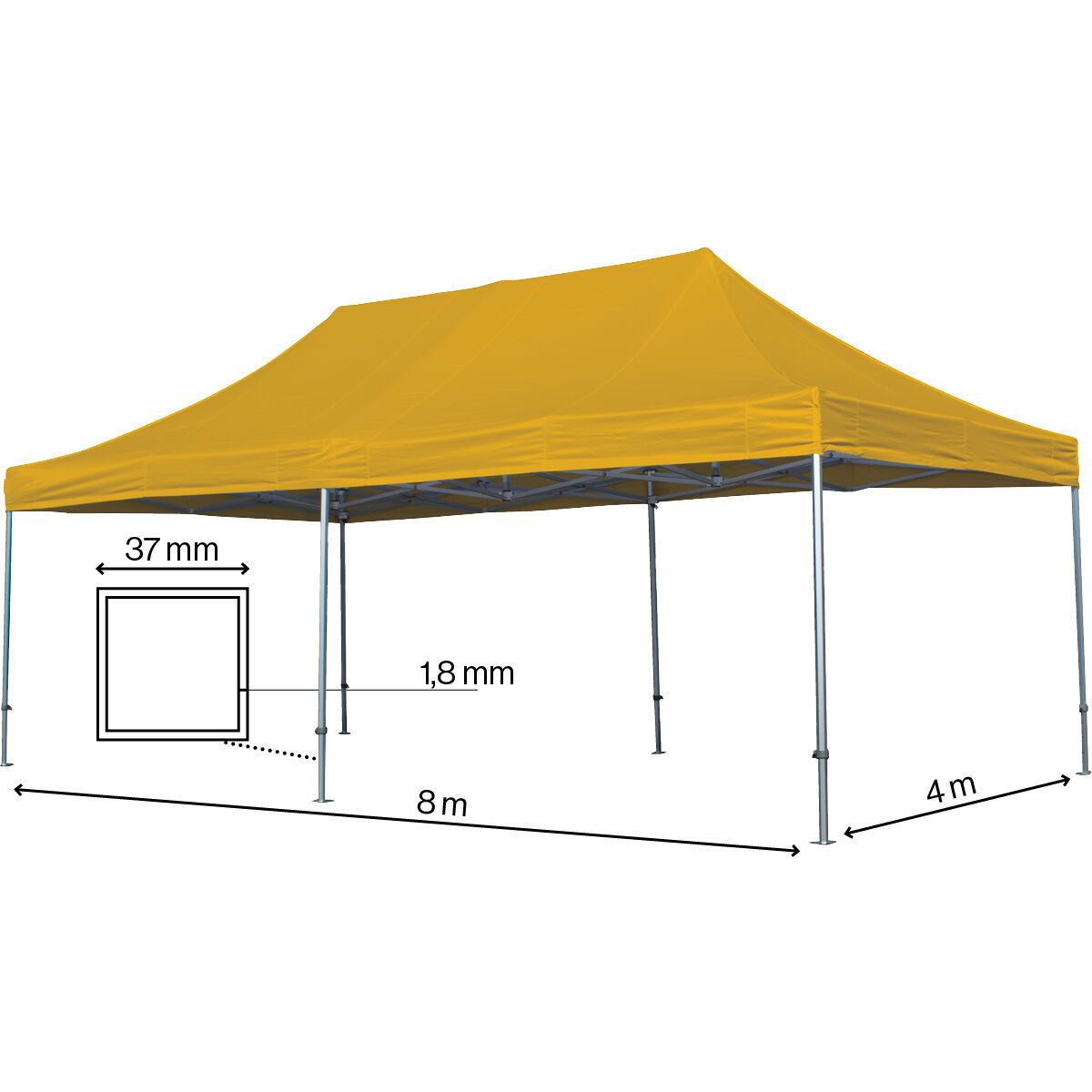 Foldetelt Komplet 4x8m Premium - Gul