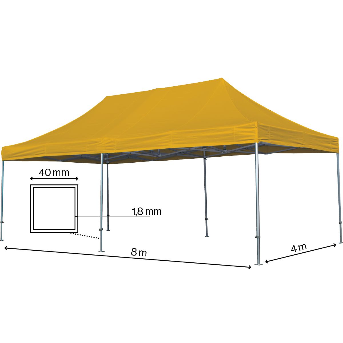 Foldetelt Komplet 4x8m Premium Plus - Gul