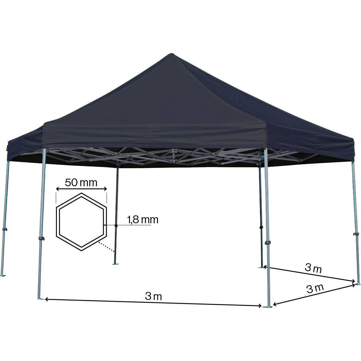 Foldetelt Komplet 6-kantet, HEXA 40mm - Sort