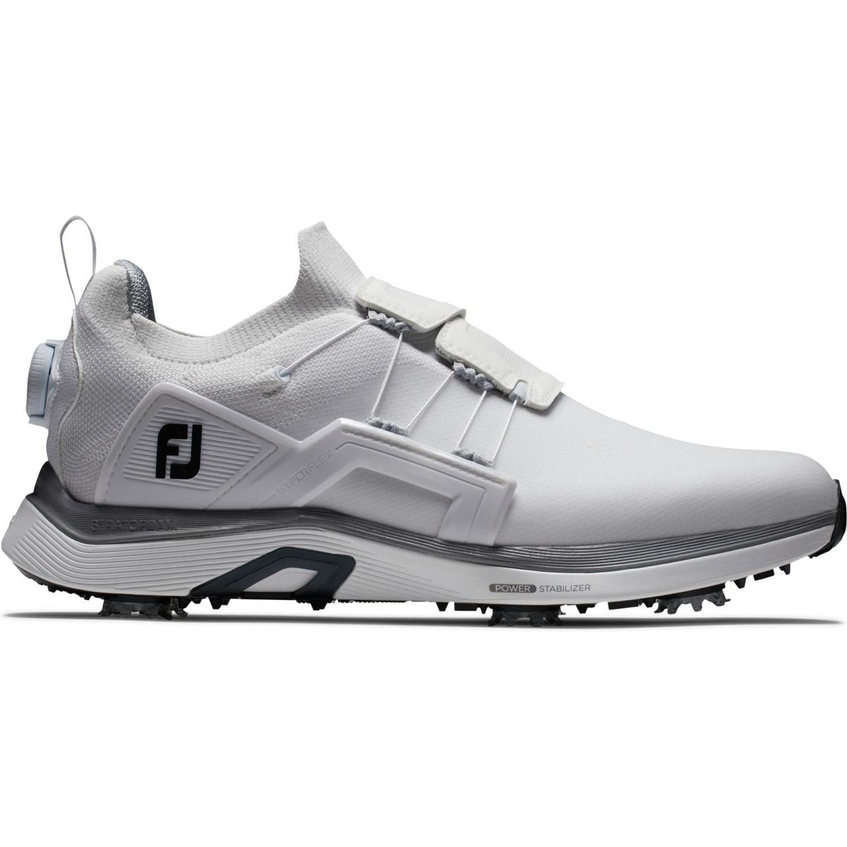 Footjoy HyperFlex (2023) BOA Vandtætte Herre Golfsko Med Spikes - White/White/Black Boa - Str. 40 1/2 Normal