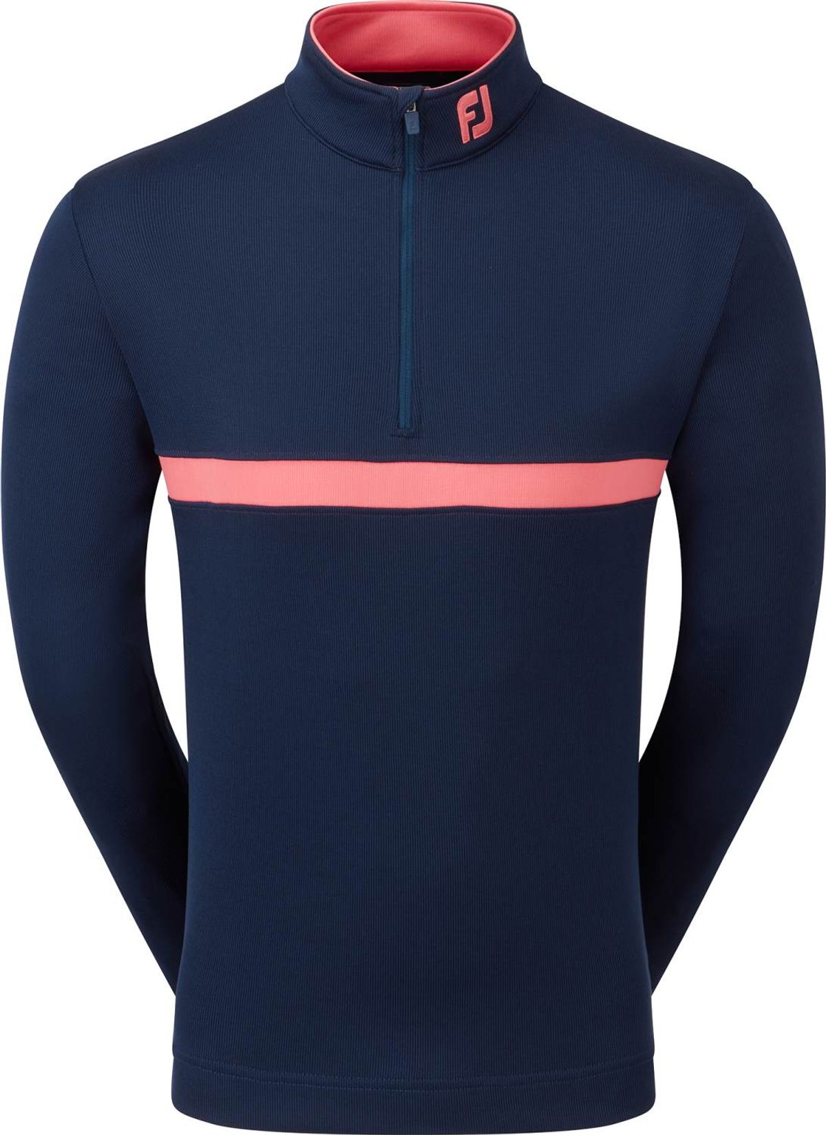 Footjoy Inset Stripe Chill-Out Herre Pullover - Navy/Coral Red - Str. L