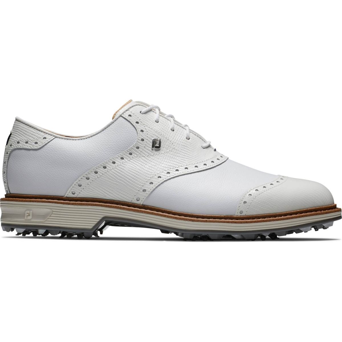 Footjoy Premiere Series Wilcox Vandtætte Herre Golfsko Med Spikes - White/White/Light Grey - Str. 39 Normal