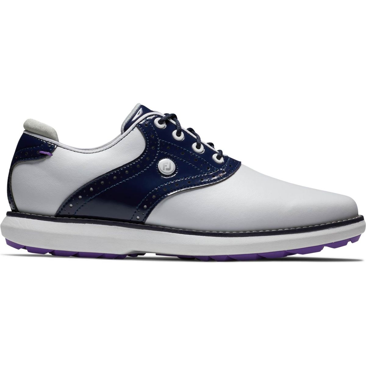 Footjoy Traditions Vandtætte Dame Golfsko Uden Spikes - White/Navy/Purple - Str. 35 Normal