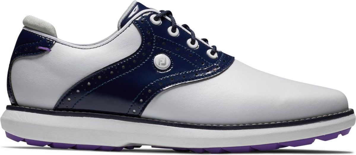 Footjoy Traditions Vandtætte Dame Golfsko Uden Spikes - White/Navy/Purple - Str. 39 Normal