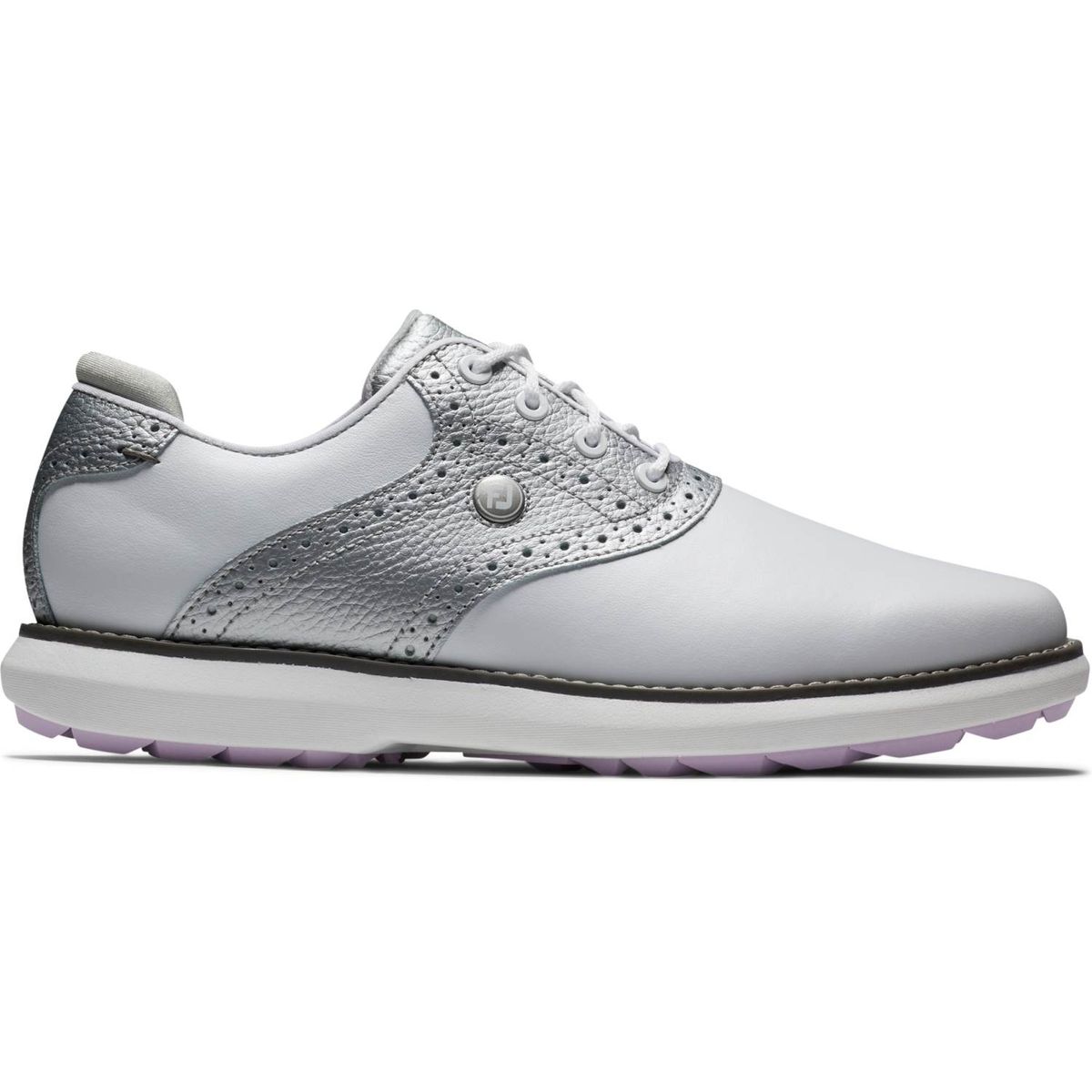 Footjoy Traditions Vandtætte Dame Golfsko Uden Spikes - White/Silver/Pur - Str. 36 1/2 Normal