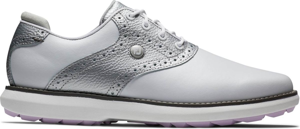 Footjoy Traditions Vandtætte Dame Golfsko Uden Spikes - White/Silver/Pur - Str. 39 Normal