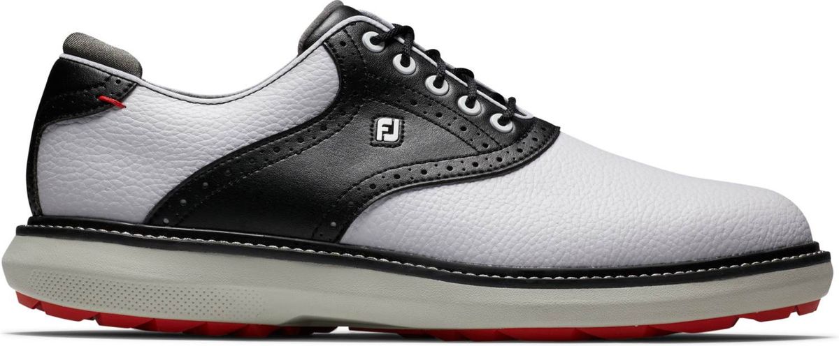 Footjoy Traditions Vandtætte Herre Golfsko Uden Spikes - White/Black/Grey - Str. 39 Bred