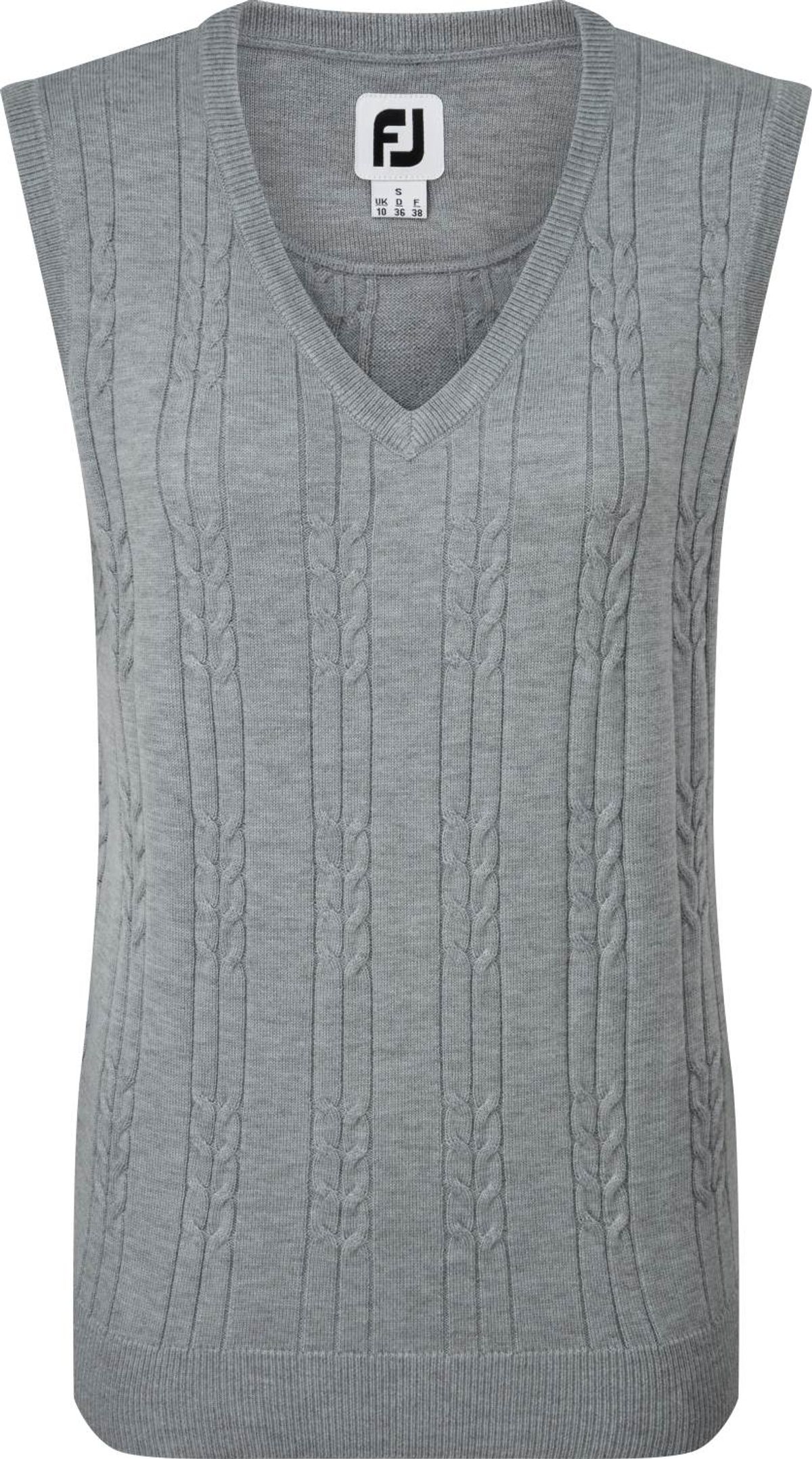 Footjoy Wool Blend Cable Knit V-Neck Dame Vest - Grey - Str. L