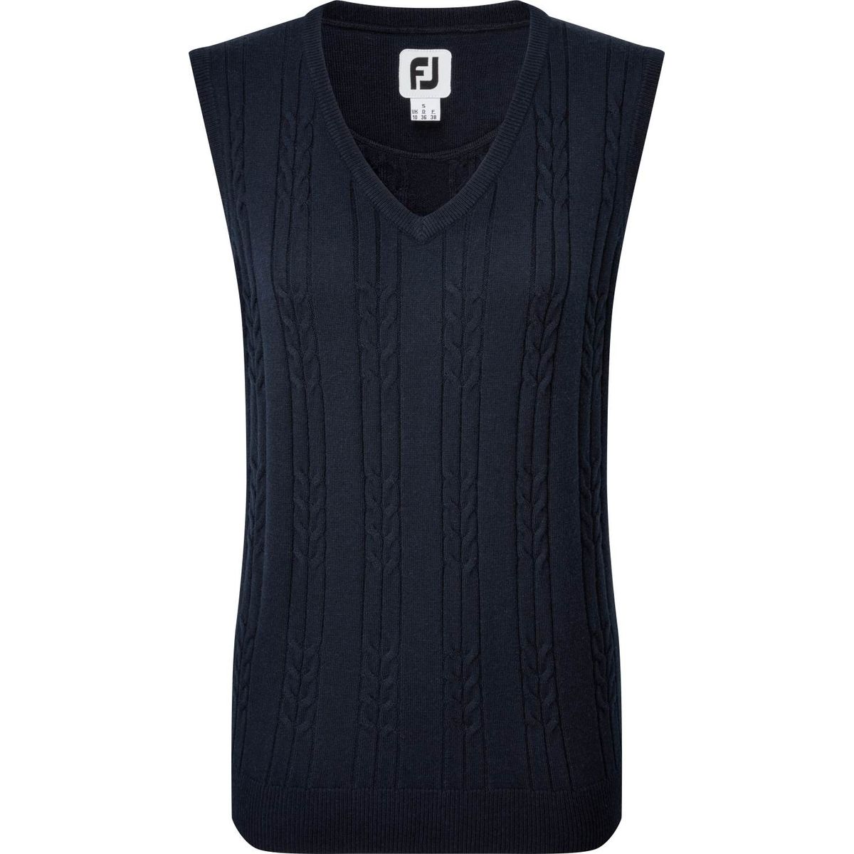 Footjoy Wool Blend Cable Knit V-Neck Dame Vest - Navy - Str. L