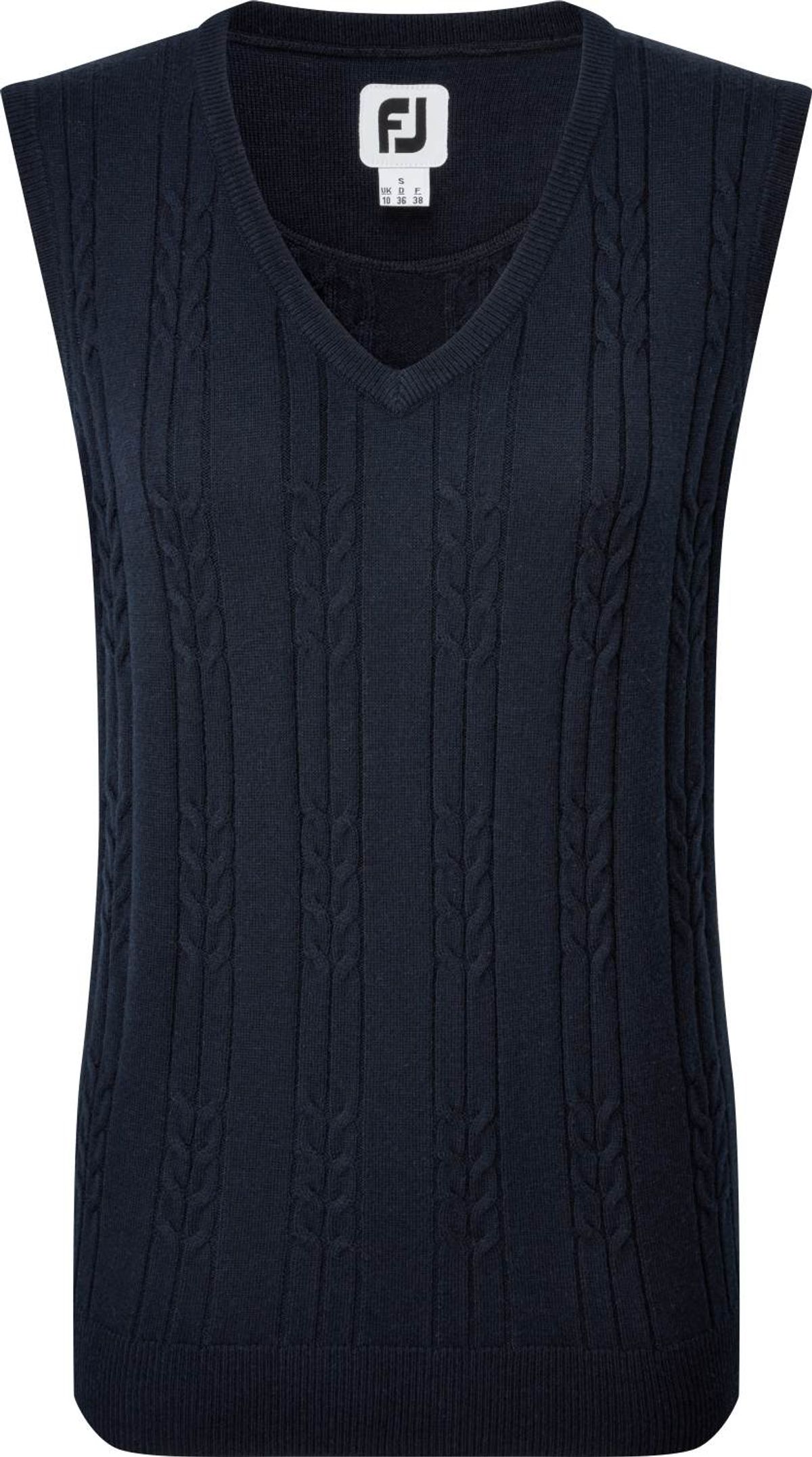 Footjoy Wool Blend Cable Knit V-Neck Dame Vest - Navy - Str. XL