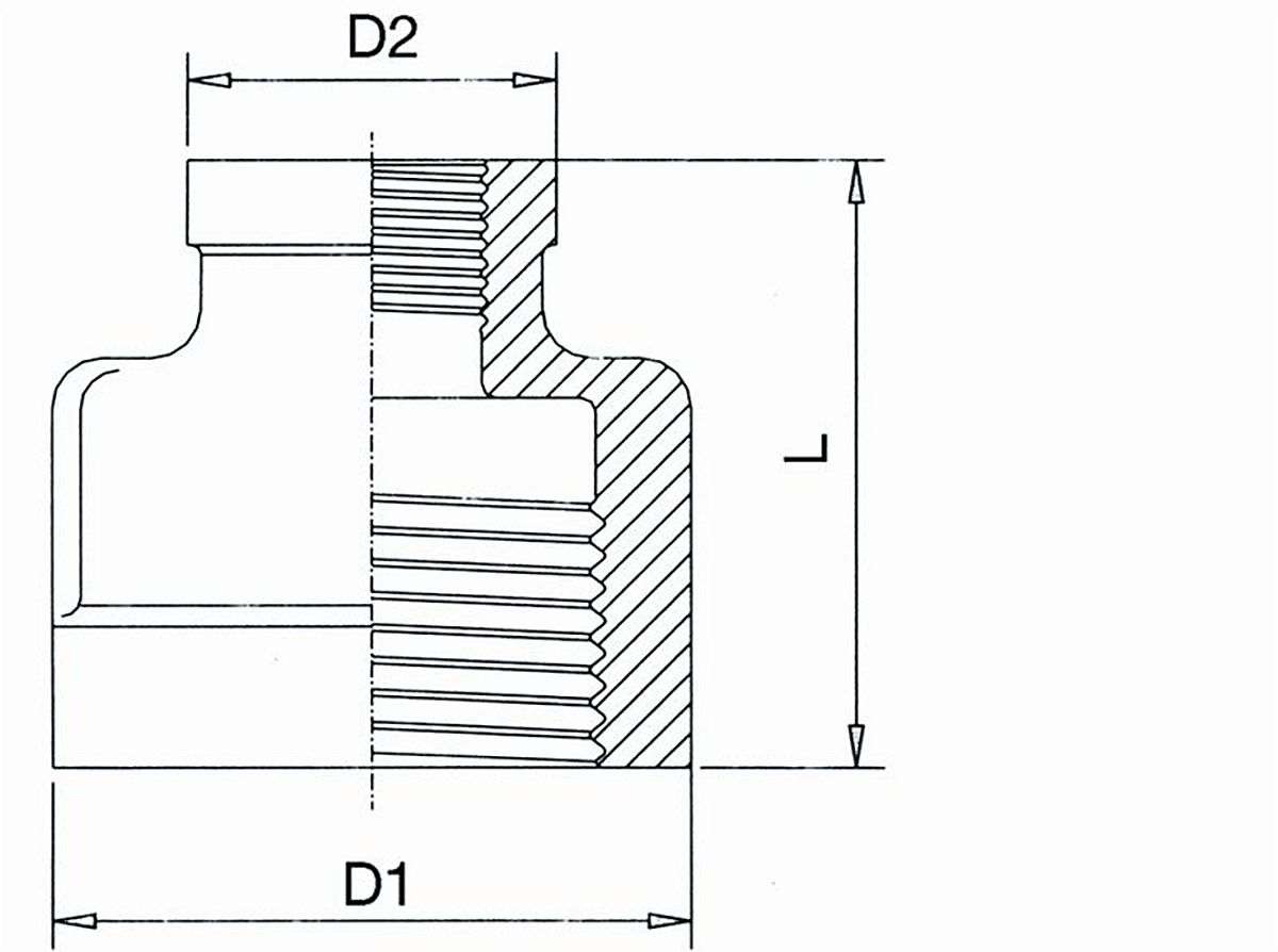 Formmuffe 1.1/2'' x 1/2''. Støbt. Rustfri AISI 316