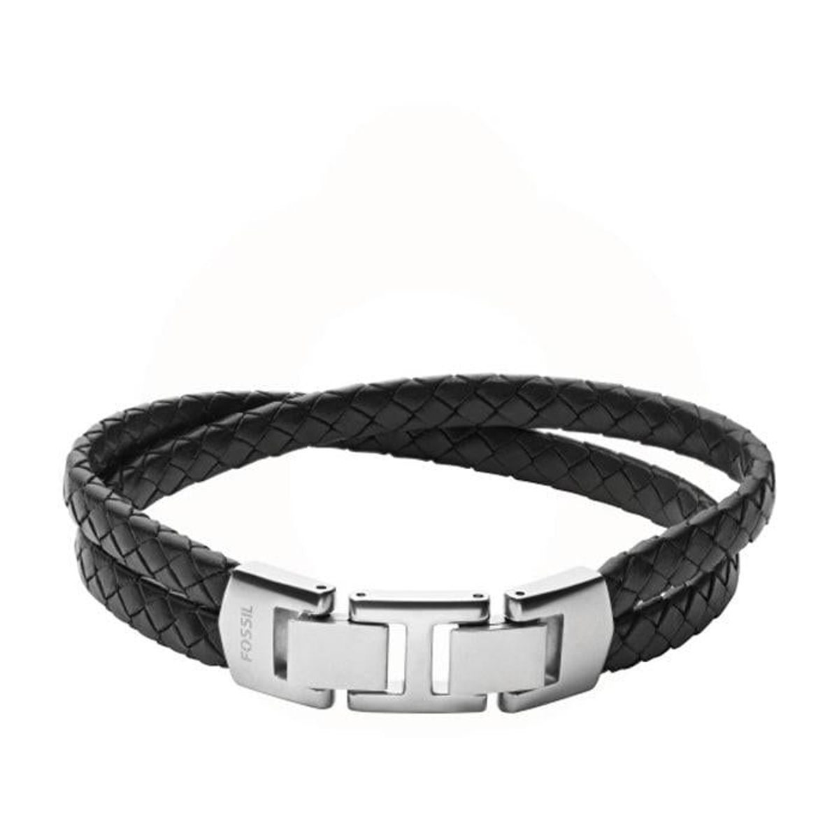 FOSSIL - Læderarmbånd Herre sort med stål JF03684040