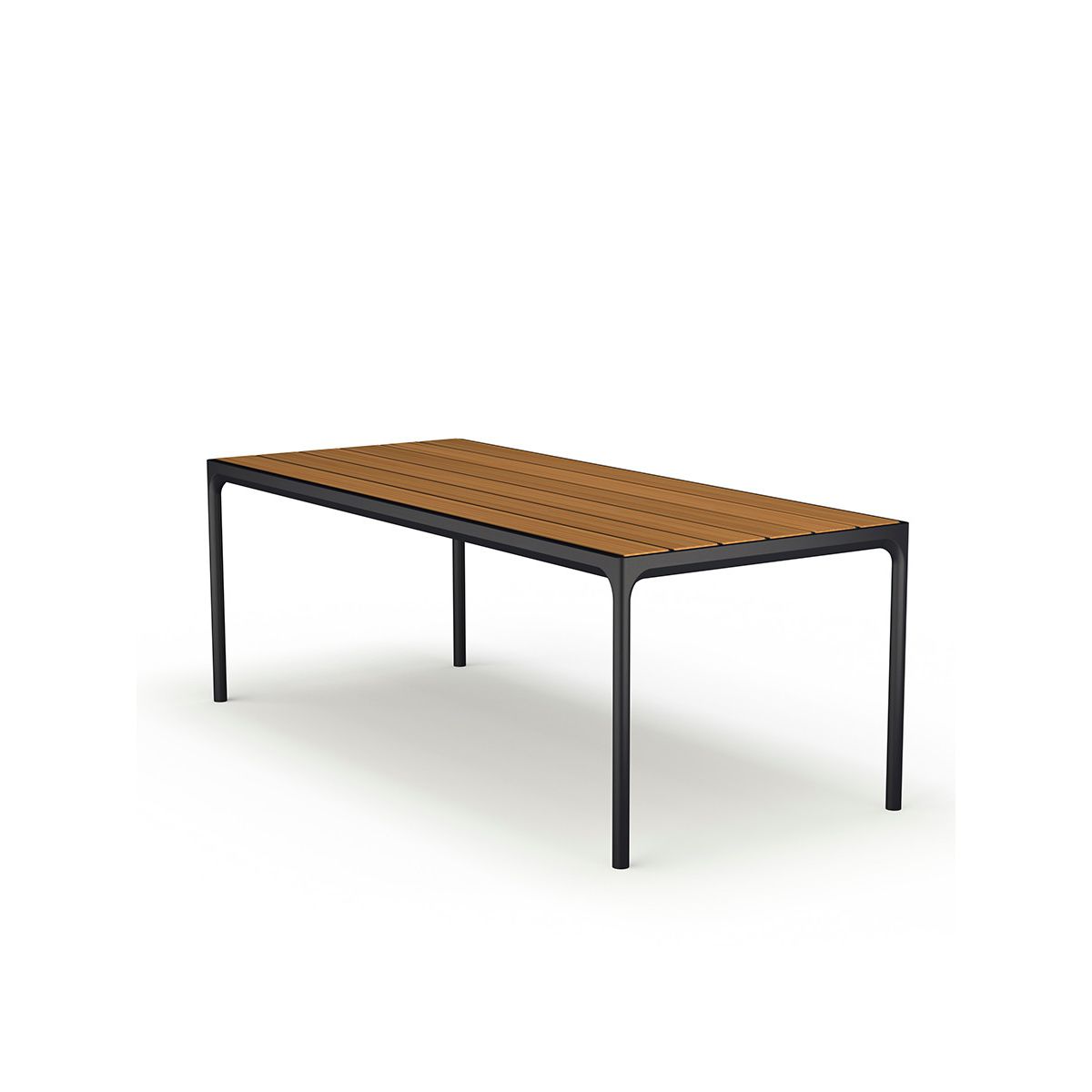 Four Table 210 x 90 cm fra Houe (Sort aluminium stel / bambus bordplade)