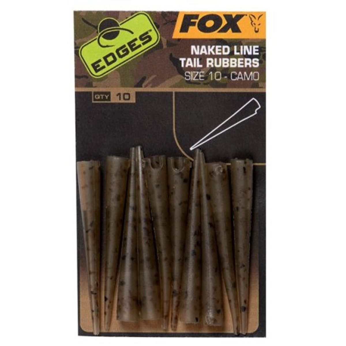 Fox Edges Naked Line Tail Rubbers Size 10 Camo