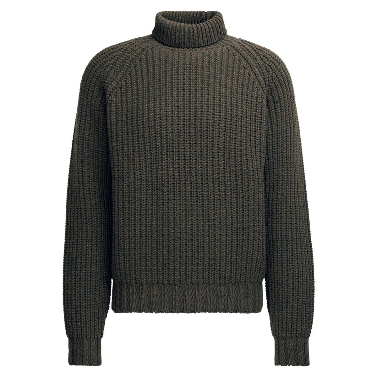 Franken & Cie Mens Rib Pattern Roll Neck Sweater, brungrøn lammeuld - 48 (S)