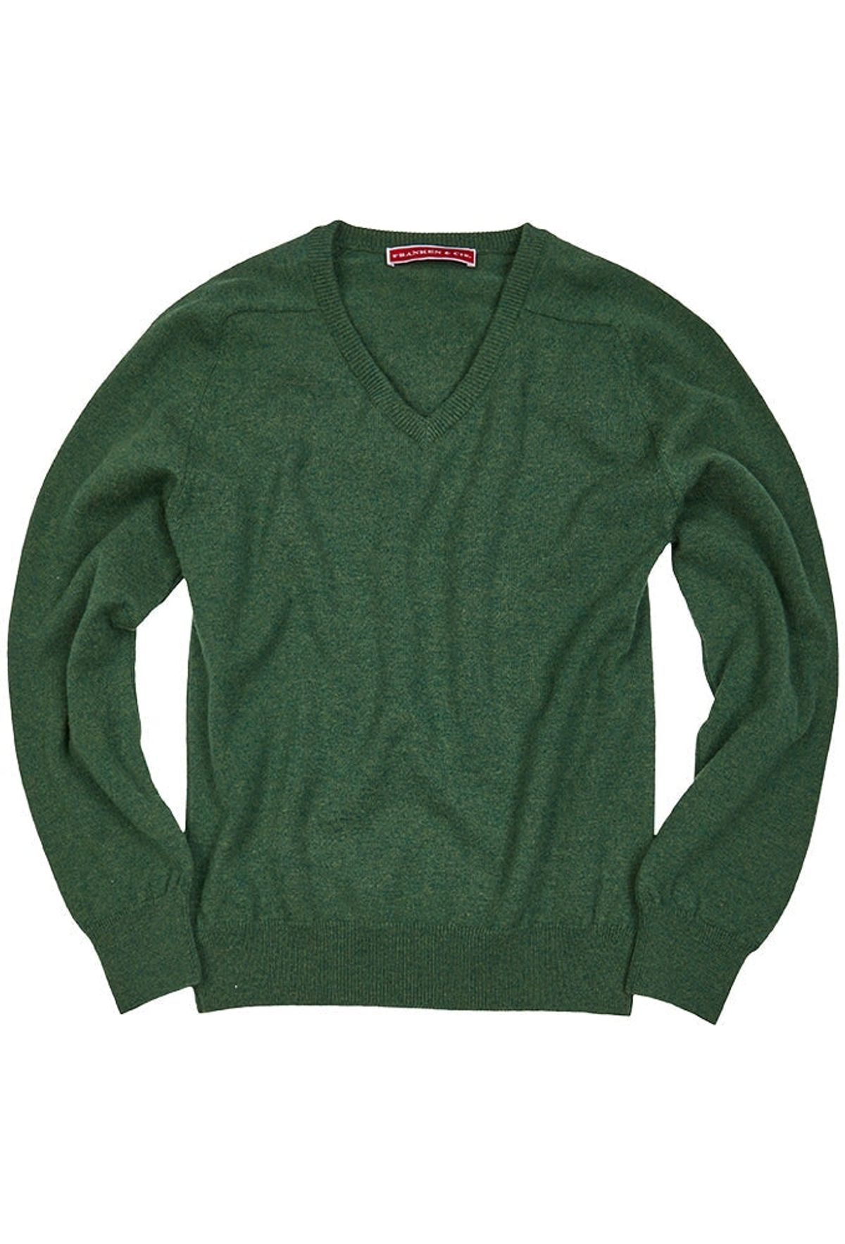 Franken & Cie Pullover V-hals, merinould, græsgrøn - 50 (M)