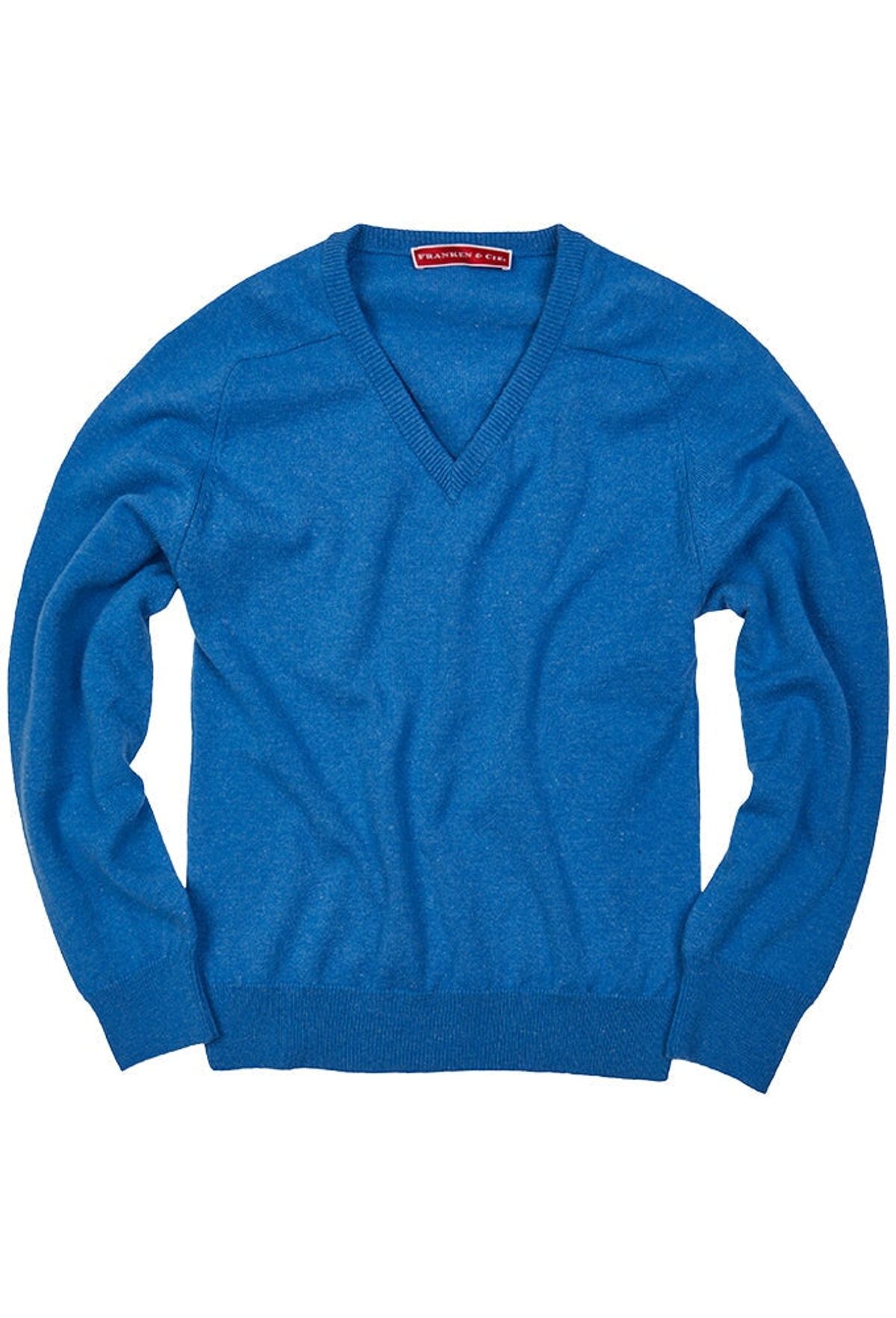 Franken & Cie Pullover V-hals, merinould, safirblå - 48 (S)