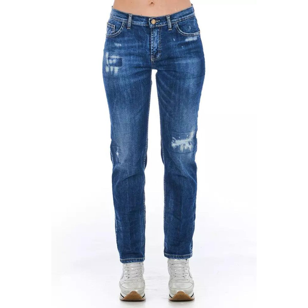 Frankie Morello Blue Cotton Blend Worn Wash Jeans