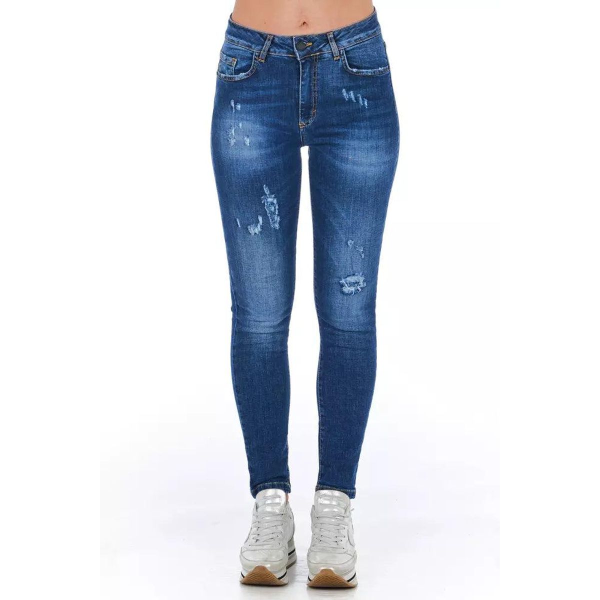 Frankie Morello Chic Worn Wash Denim Jeans for Sophisticated Style