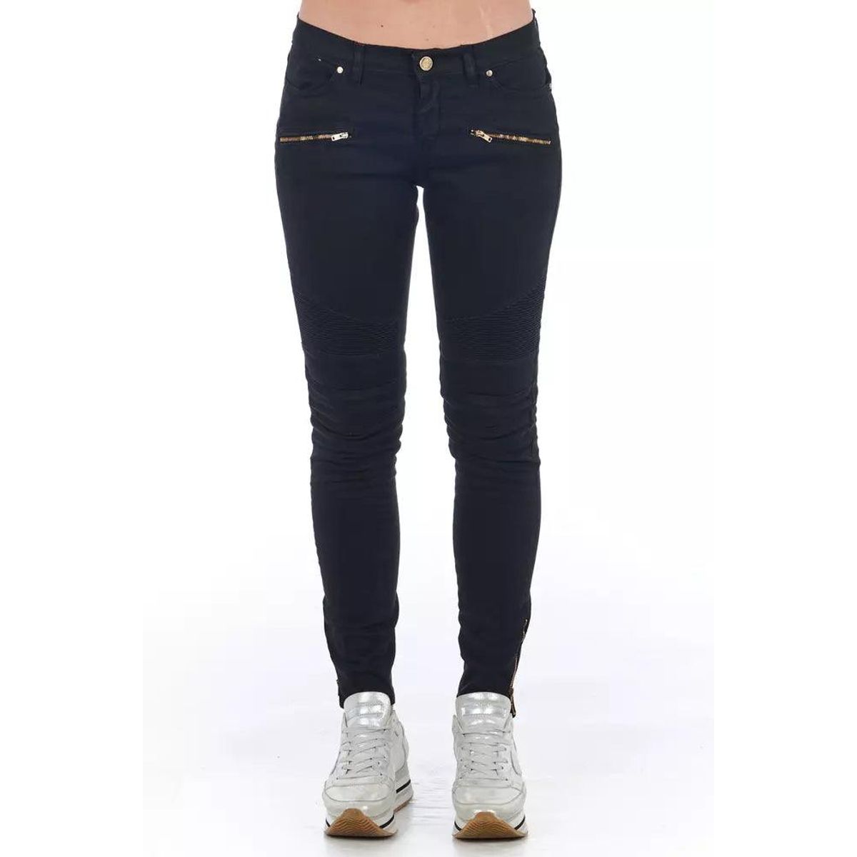 Frankie Morello Elegant Biker Stretch Denim Jeans in Black